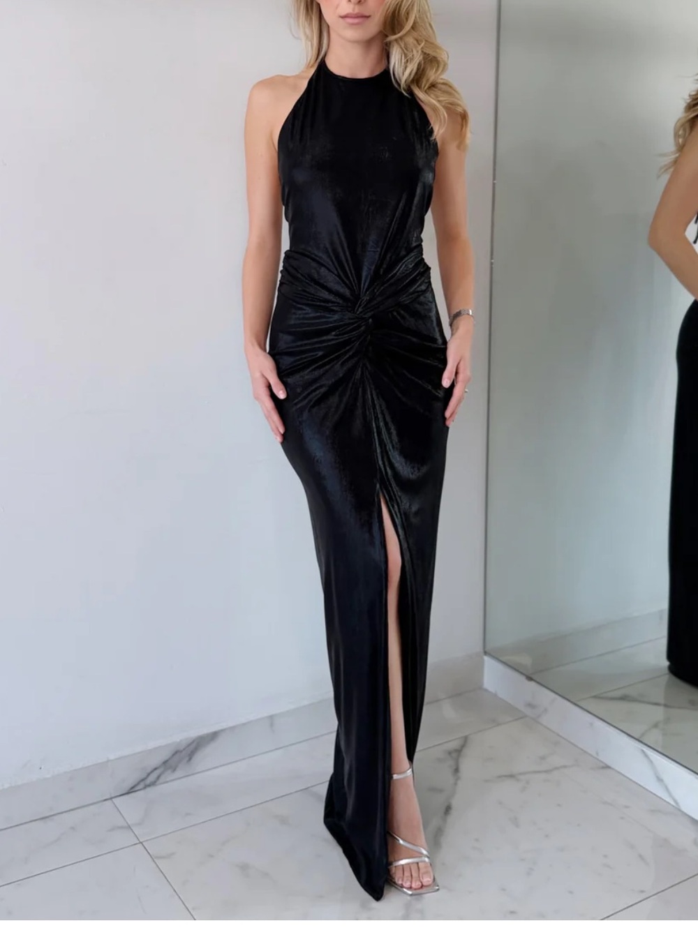 The Vintage Shop Black Shimmery Twist-Front Maxi Dress
